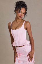 Chic Satin Lace-Up Corset Top in Baby Pink