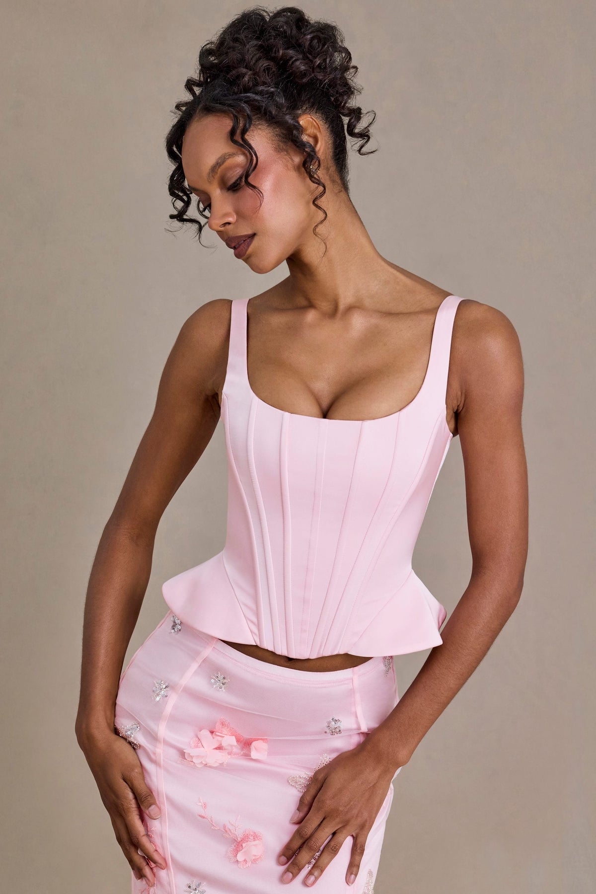 Chic Satin Lace-Up Corset Top in Baby Pink