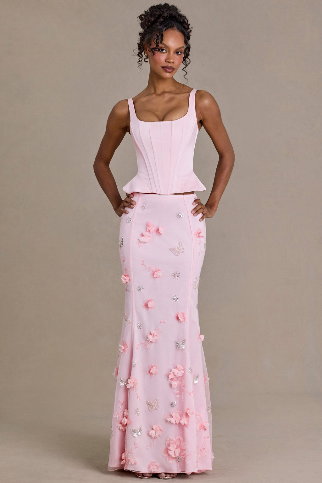 Chic Satin Lace-Up Corset Top in Baby Pink
