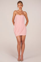 Chic Bandeau Draped Mini Dress in Blush Pink