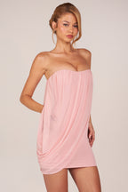 Chic Bandeau Draped Mini Dress in Blush Pink