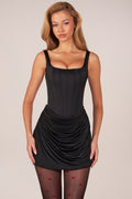 Chic Lace-Up Draped Mini Dress in Black