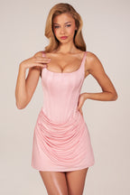 Chic Lace-Up Draped Mini Dress in Blush Pink