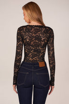 Chic Long-Sleeve Laced Bodysuit in Black