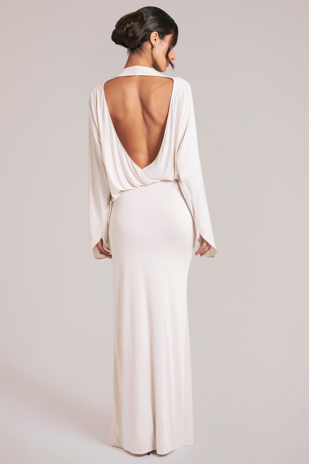 Chic Long-Sleeve Draped Maxi Dress in Vanilla