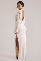 Chic Long-Sleeve Draped Maxi Dress in Vanilla