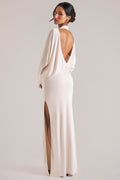 Chic Long-Sleeve Draped Maxi Dress in Vanilla
