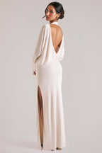Chic Long-Sleeve Draped Maxi Dress in Vanilla