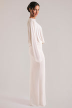 Chic Long-Sleeve Draped Maxi Dress in Vanilla