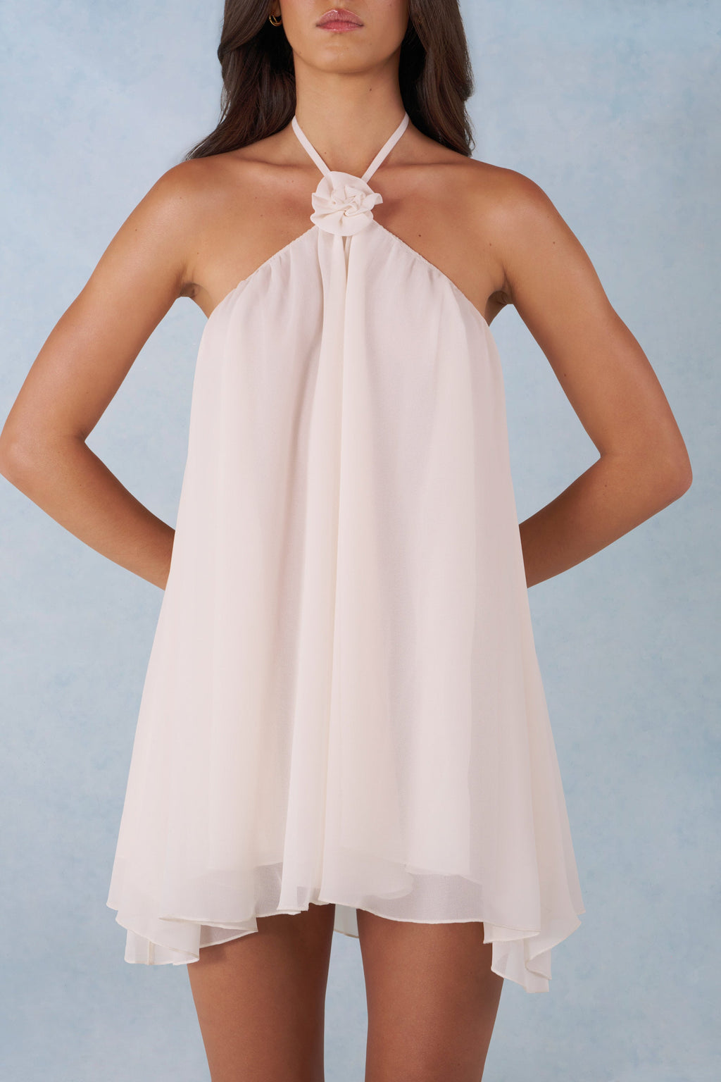 Chic Halterneck Babydoll Mini Dress in Ivory