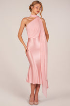 Chic Scarf-Detail Midaxi Dress in Blush