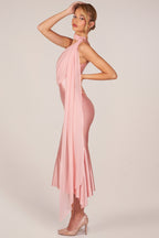 Chic Scarf-Detail Midaxi Dress in Blush