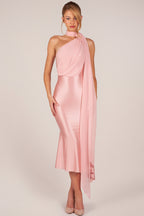 Chic Scarf-Detail Midaxi Dress in Blush