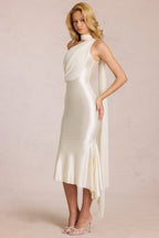 Chic Scarf-Detail Midaxi Dress in Pearl