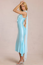 Chic Scarf-Detail Midaxi Dress in Aquamarine