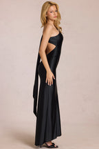 Chic Asymmetric Tie-Back Gown in Black