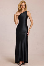 Chic Asymmetric Tie-Back Gown in Black