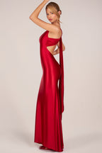 Chic Asymmetric Tie-Back Gown in Cherry