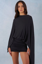 Chic Draped Cape Mini Dress in Black