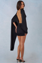 Chic Draped Cape Mini Dress in Black