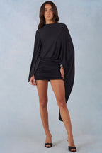 Chic Draped Cape Mini Dress in Black