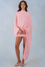 Chic Draped Cape Mini Dress in Blush Pink