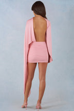 Chic Draped Cape Mini Dress in Blush Pink