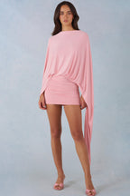 Chic Draped Cape Mini Dress in Blush Pink