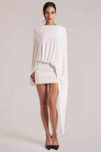 Chic Draped Cape Mini Dress in Vanilla