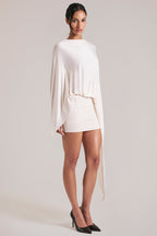 Chic Draped Cape Mini Dress in Vanilla