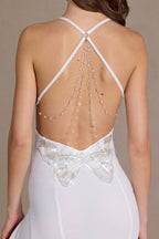 Chic Chiffon Cowl-Neck Open-Back Gown in Snow