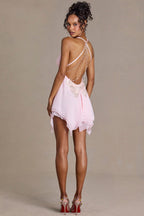Chic Chiffon Plunge-Neck Open-Back Mini Dress in Blossom