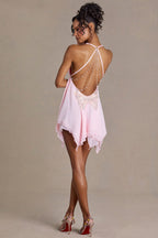 Chic Chiffon Plunge-Neck Open-Back Mini Dress in Blossom