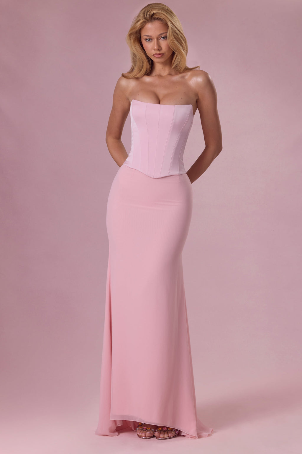 Chic Satin Corset Bridesmaid Dress in Blush