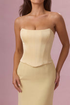 Chic Satin Corset Bridesmaid Dress in Butter Yellow
