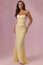 Chic Satin Corset Bridesmaid Dress in Butter Yellow