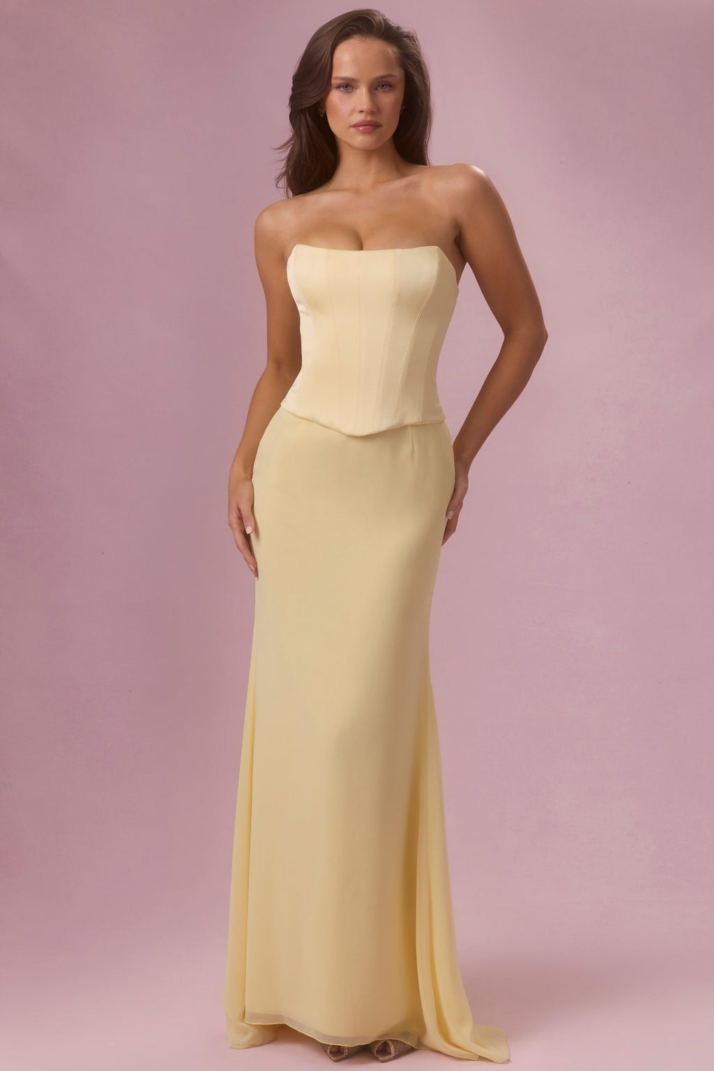 Chic Satin Corset Bridesmaid Dress in Butter Yellow