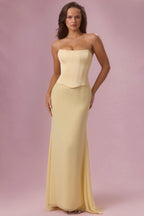 Chic Satin Corset Bridesmaid Dress in Butter Yellow