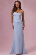 Chic Satin Corset Bridesmaid Dress in Sky Blue