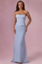 Chic Satin Corset Bridesmaid Dress in Sky Blue