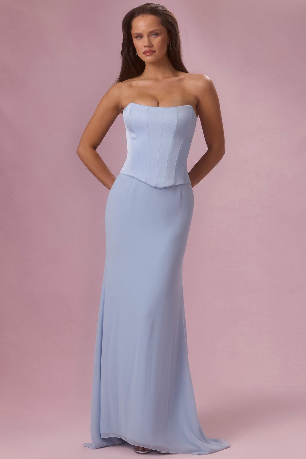 Chic Satin Corset Bridesmaid Dress in Sky Blue