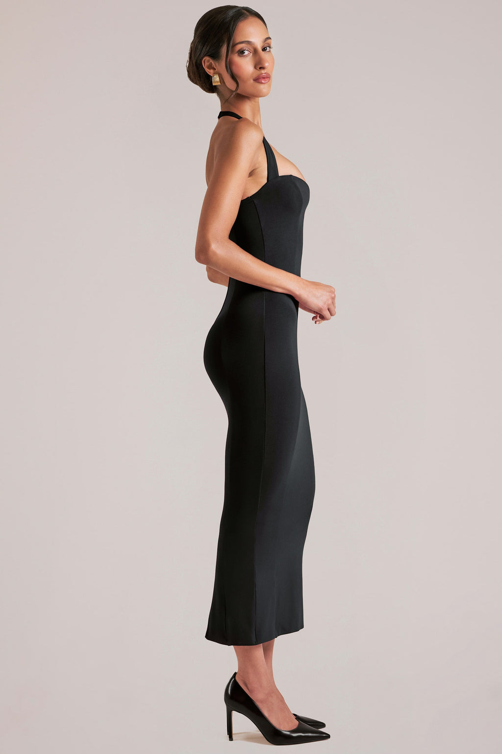 Chic Halterneck Midaxi Dress in Black