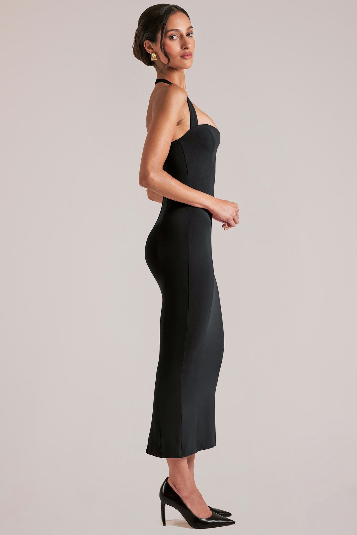 Chic Halterneck Midaxi Dress in Black