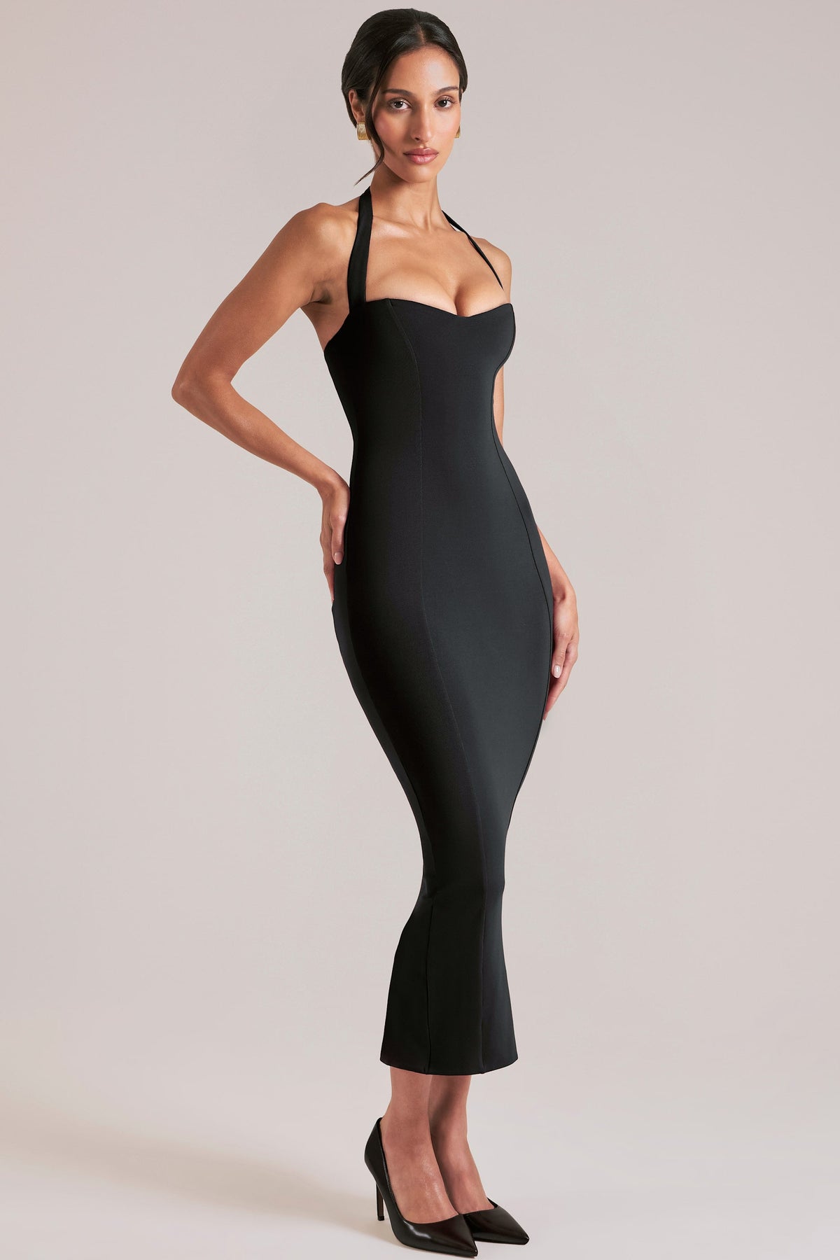 Chic Halterneck Midaxi Dress in Black