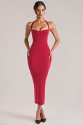 Chic Halterneck Midaxi Dress in Cherry Red