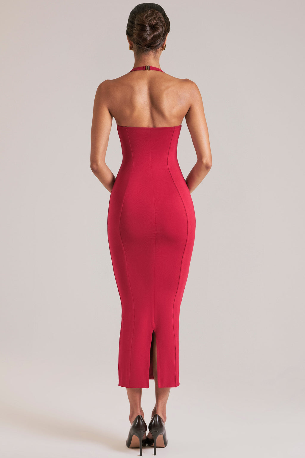 Chic Halterneck Midaxi Dress in Cherry Red