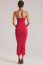 Chic Halterneck Midaxi Dress in Cherry Red