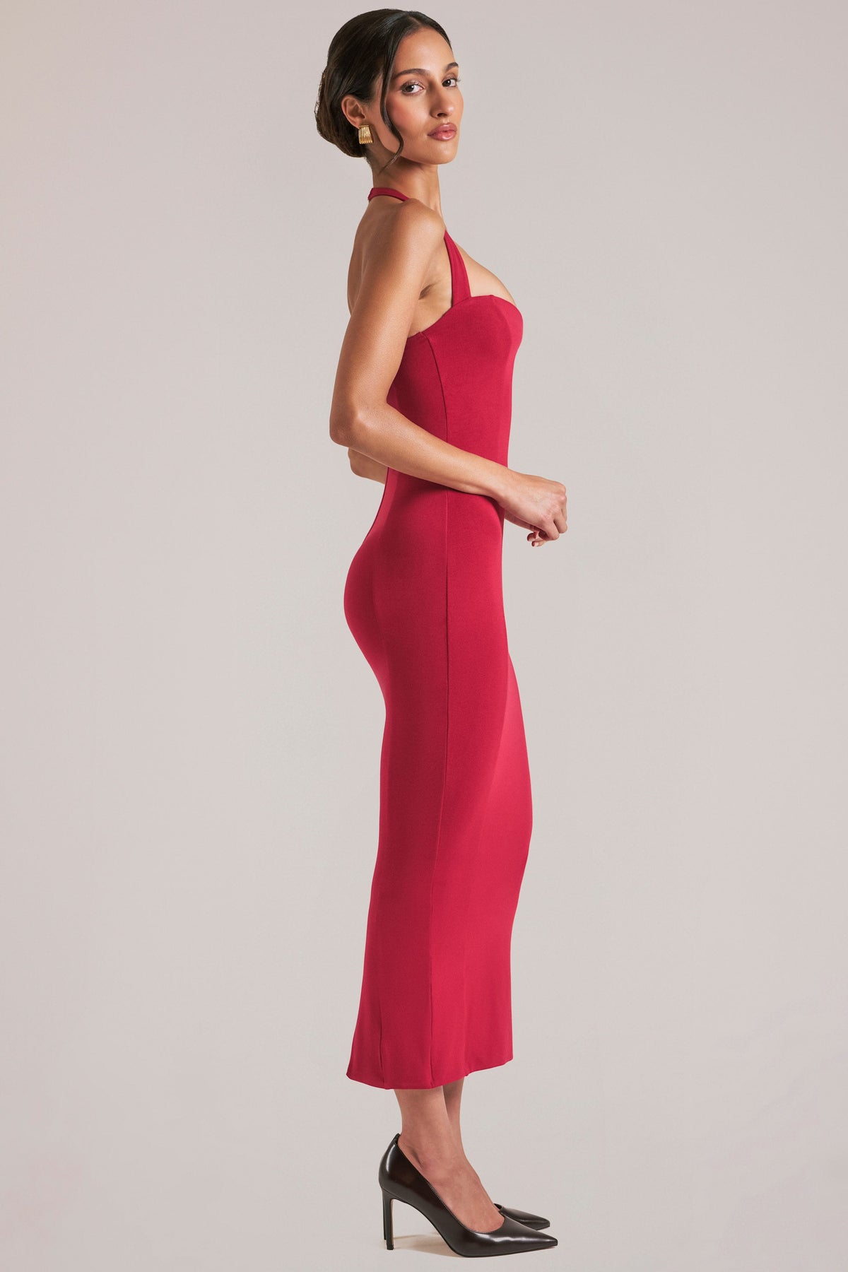 Chic Halterneck Midaxi Dress in Cherry Red