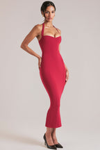 Chic Halterneck Midaxi Dress in Cherry Red