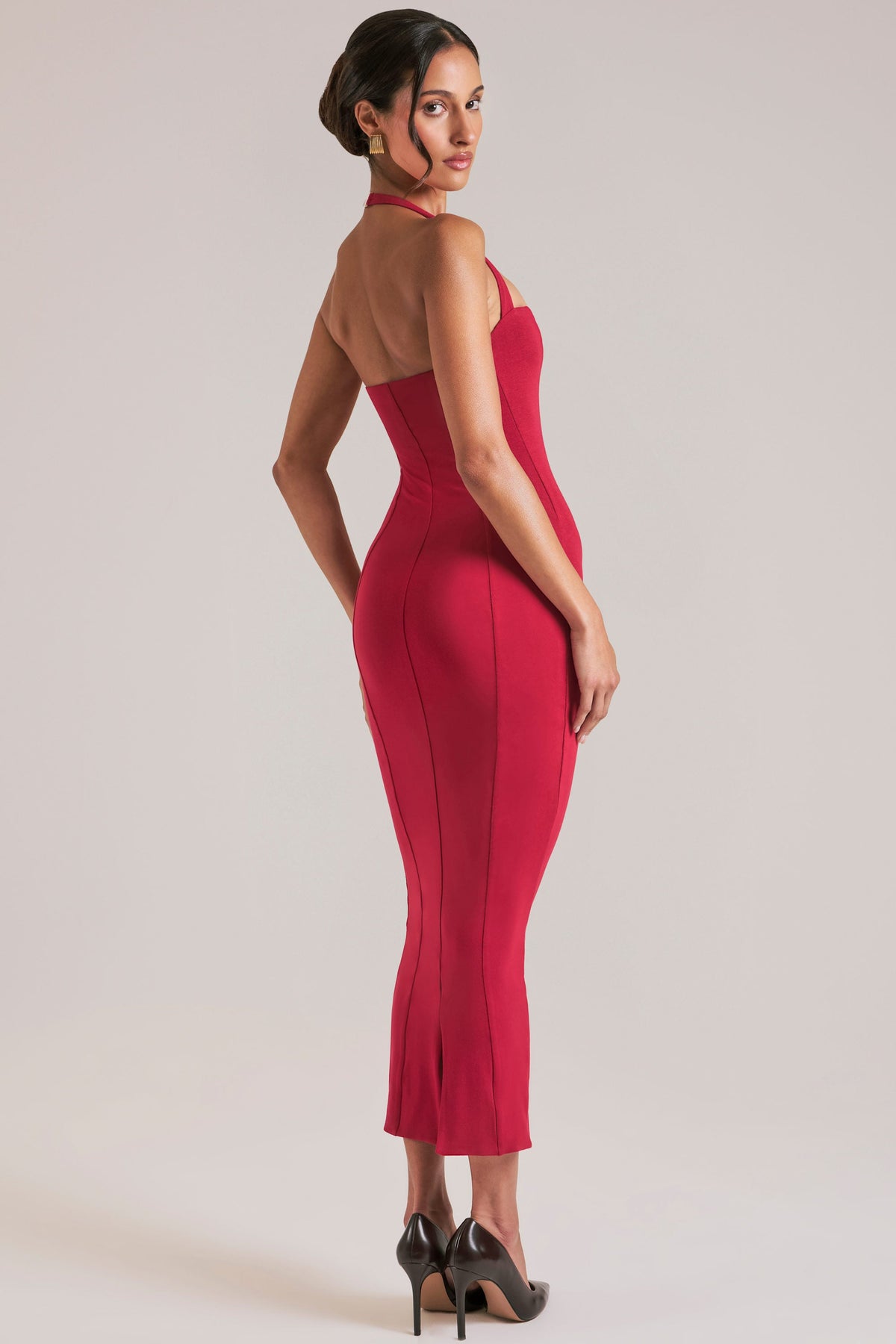 Chic Halterneck Midaxi Dress in Cherry Red